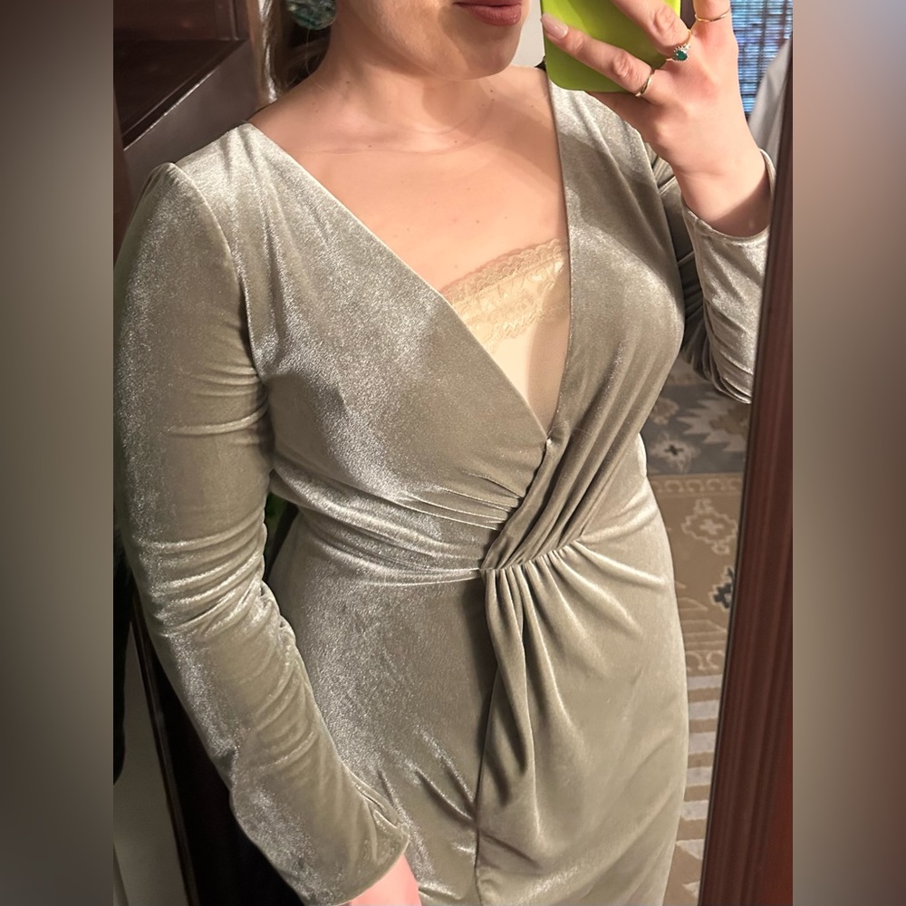 Jenny Yoo Ryland V-Neck Long Sleeve Open-Back Velvet Gown - Color Sage